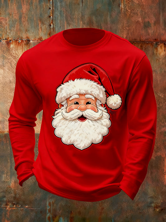 Men's Christmas Santa Claus Art  Long Sleeve Round Neck T-shirt