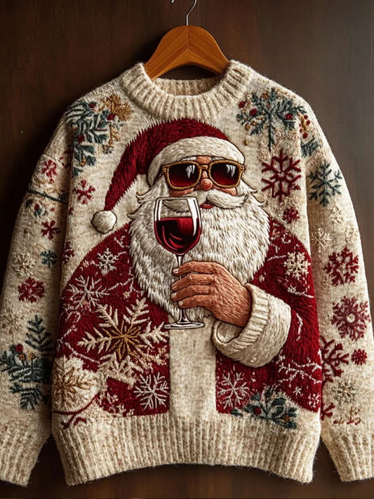 Men's Christmas Santa Claus Wine Glass Imitation Sweater