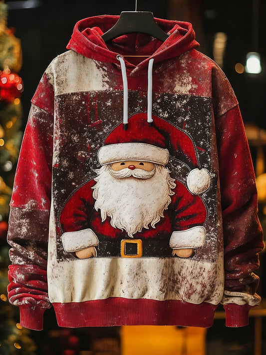 Men's Christmas Santa Claus Art Print Drop-Shoulder Hoodie (No Pockets)