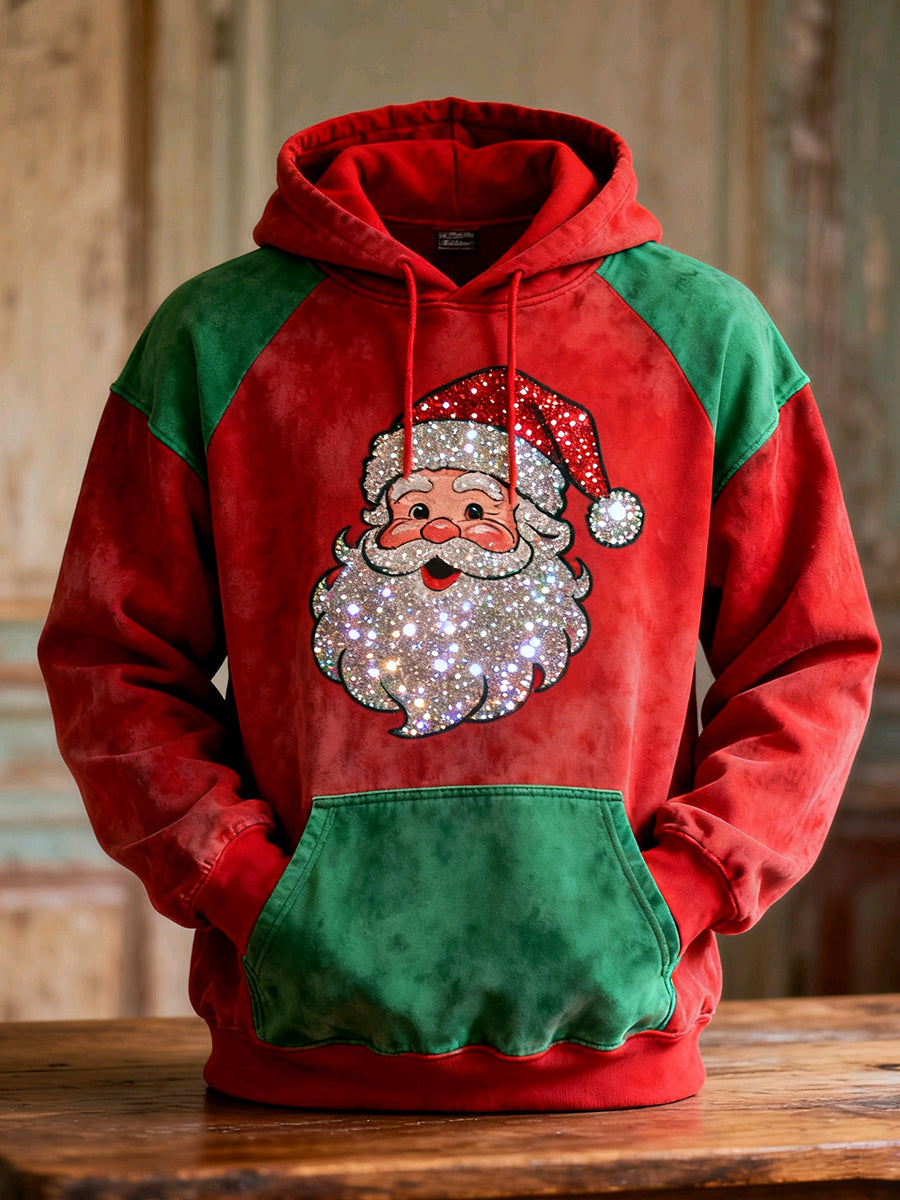 Men's Shiny Christmas Santa Pattern Vintage Hoodie