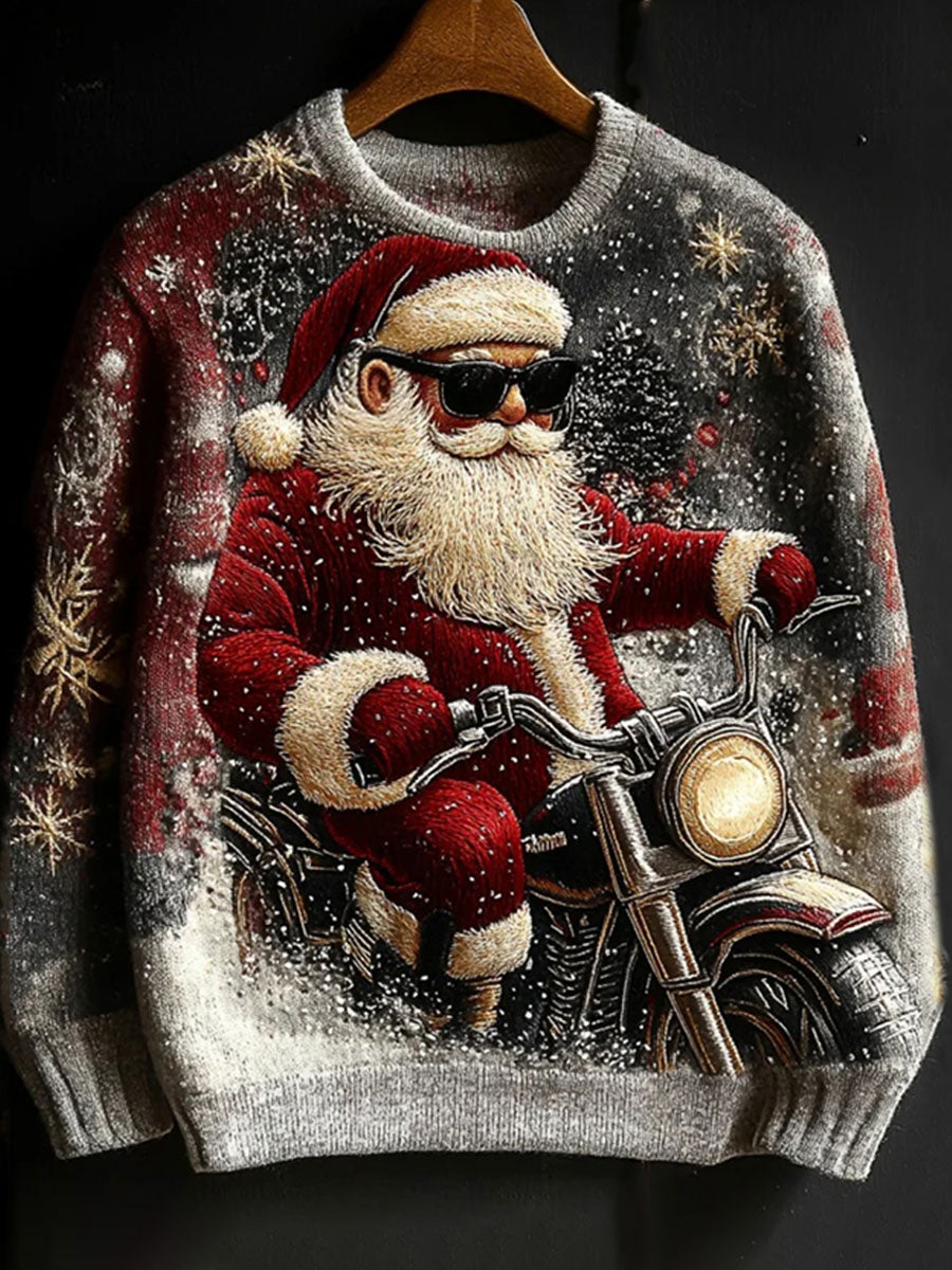 Men's Christmas Santa Claus Motorcycle Imitation Sweater