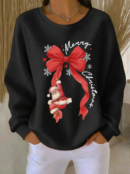 Women's Santa Waffle Print Casual Top