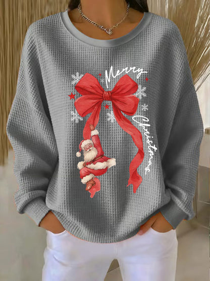 Women's Santa Waffle Print Casual Top