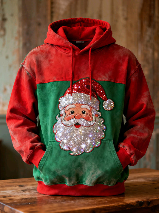 Men's Shiny Christmas Santa Pattern Vintage Hoodie