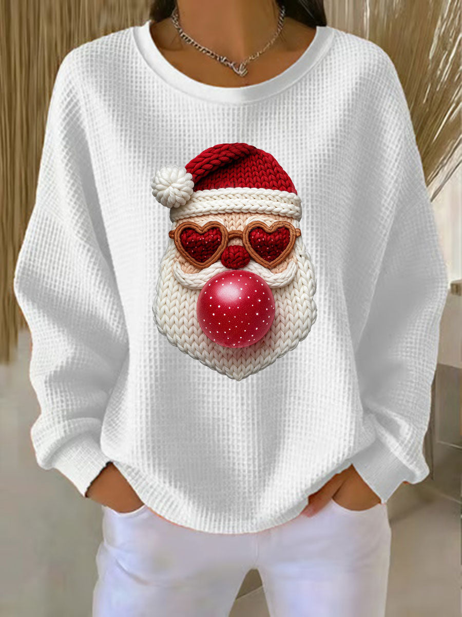 Women's Santa Waffle Print Casual Top