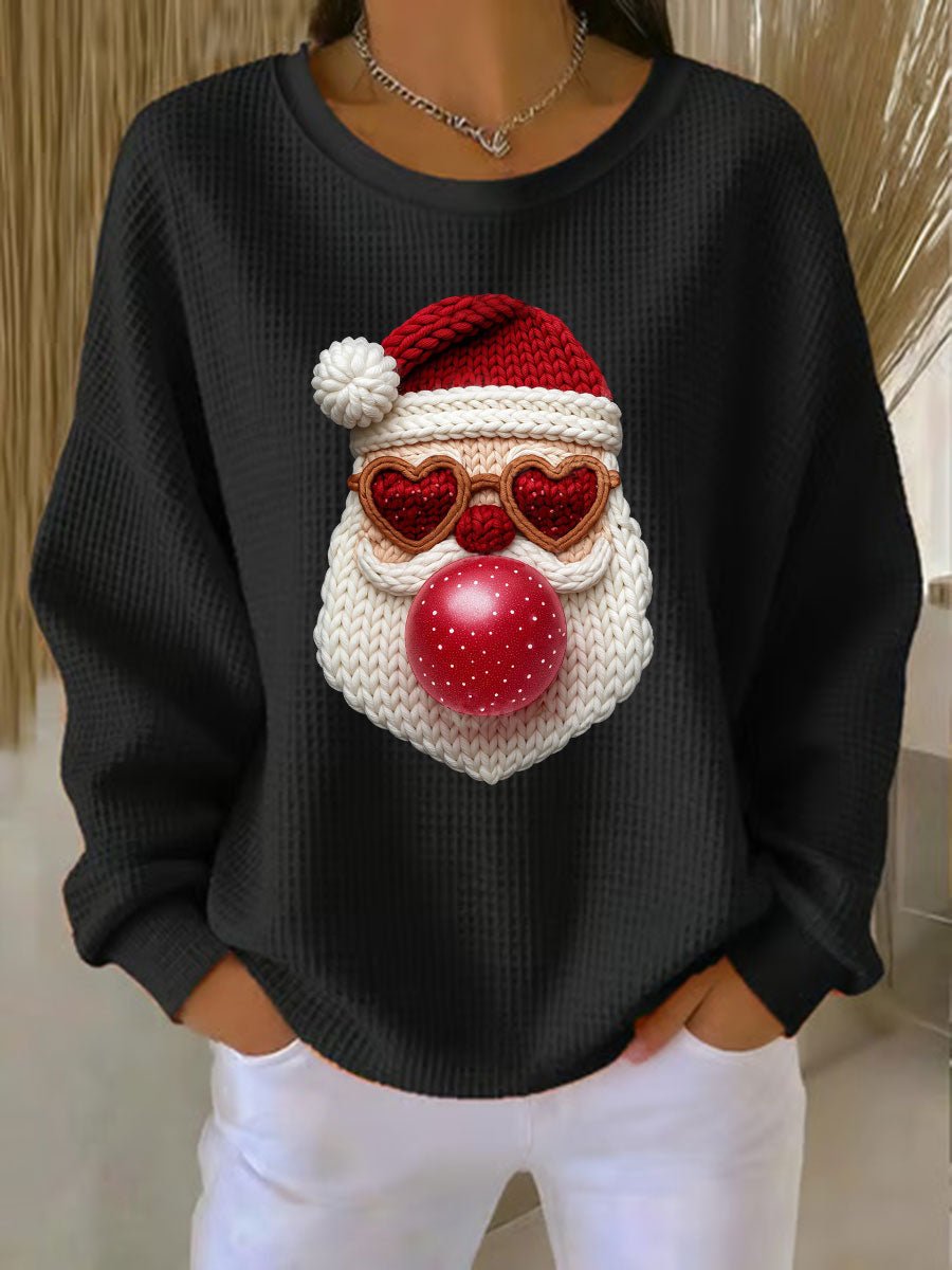 Women's Santa Waffle Print Casual Top