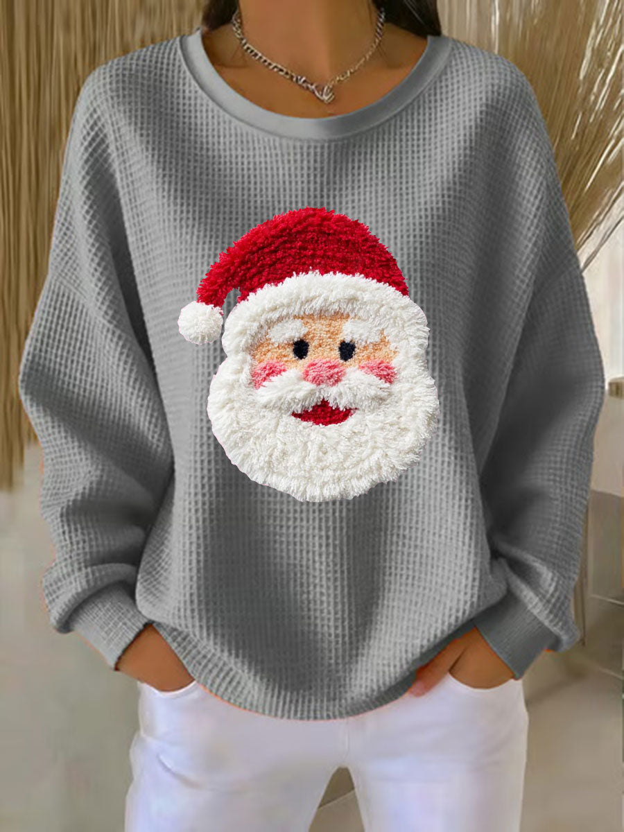Women's Santa Waffle Print Casual Top