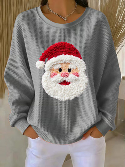 Women's Santa Waffle Print Casual Top