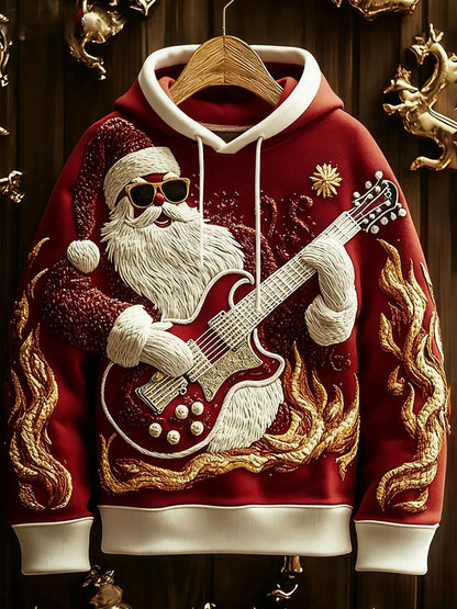 Men's Christmas Santa Guitar Drop-Shoulder Hoodie (No Pockets)