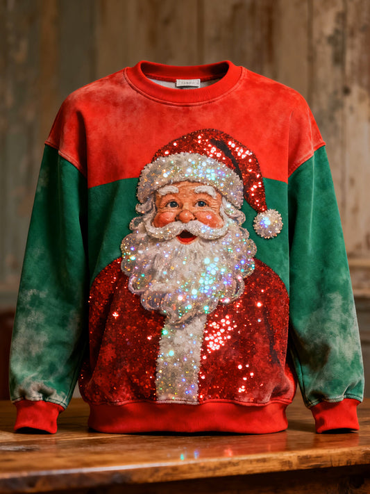 Men's Shiny Christmas Santa Pattern Vintage Sweatshirt