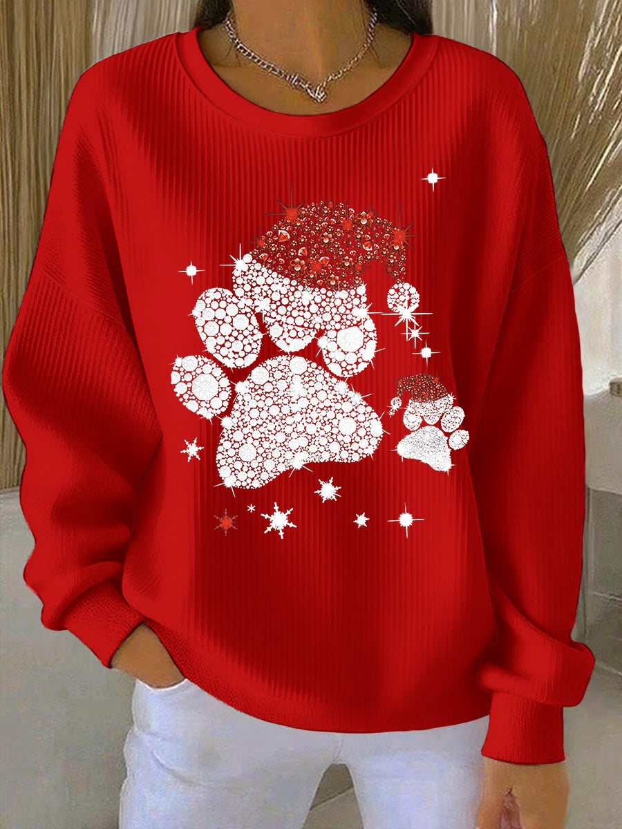 Women's Christmas Crew Neck Ribbed Sweatshirt