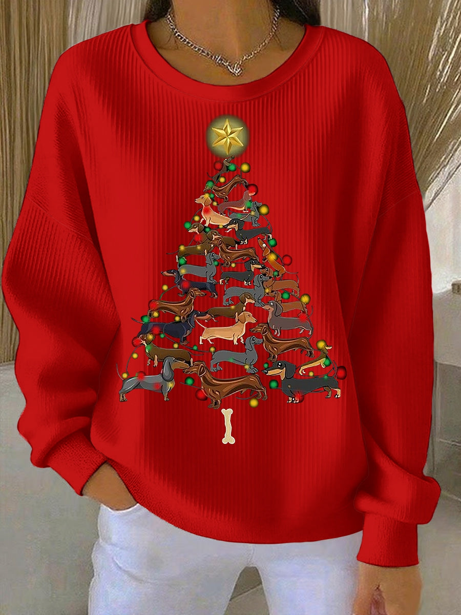 Women's Christmas Crew Neck Ribbed Sweatshirt