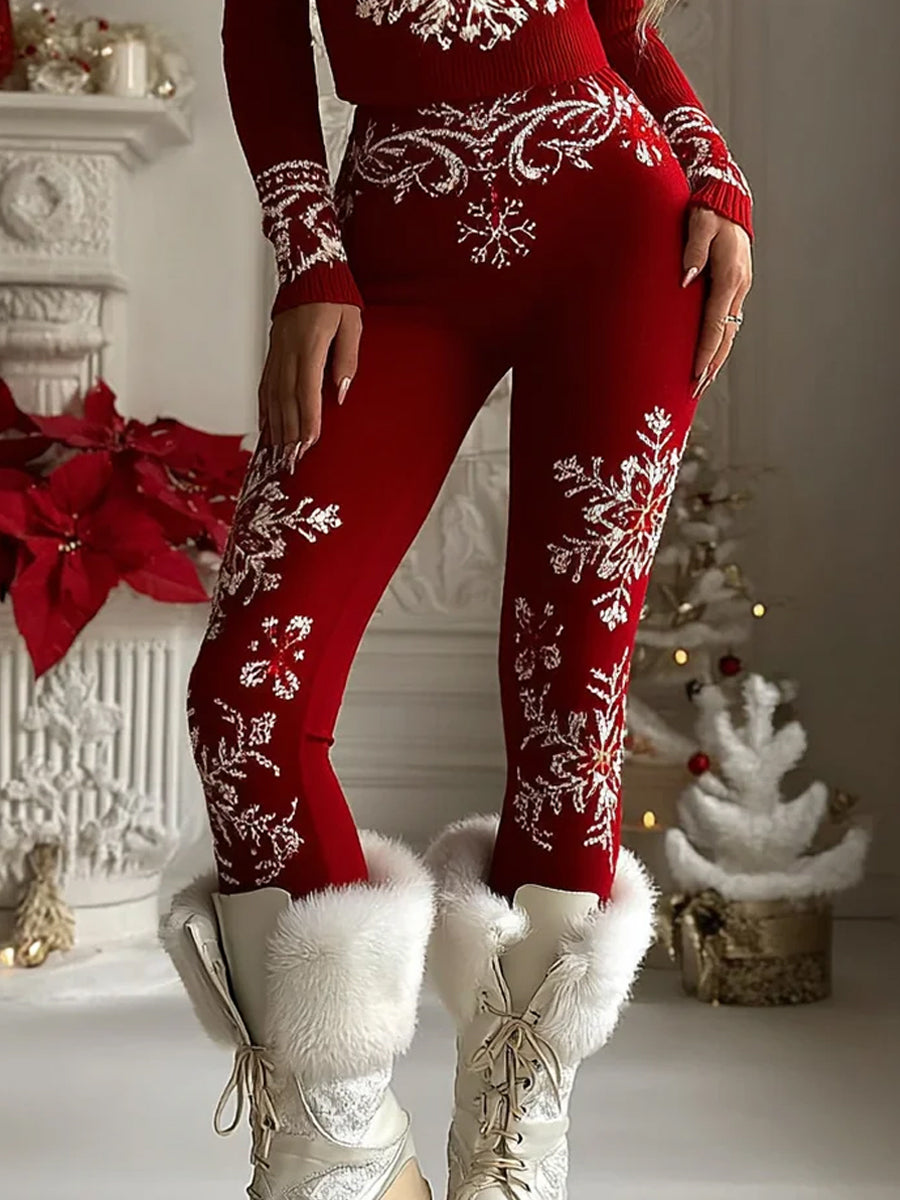 Women's Christmas Snowflake Print Casual Leggings