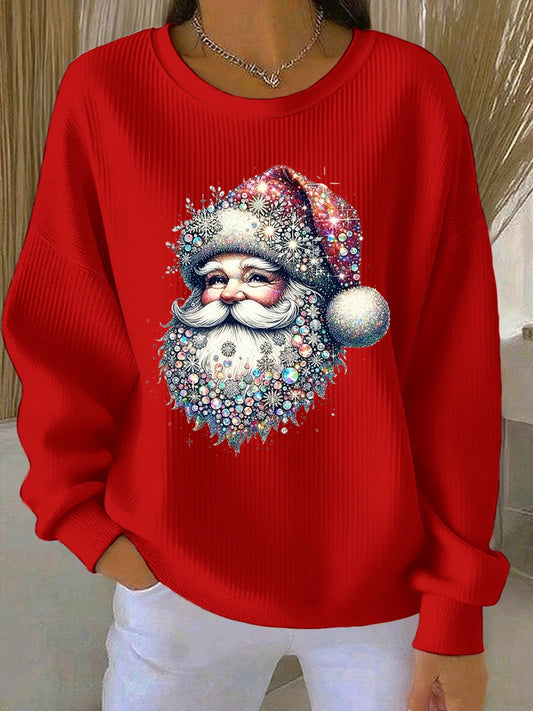 Women's Christmas Crew Neck Ribbed Sweatshirt