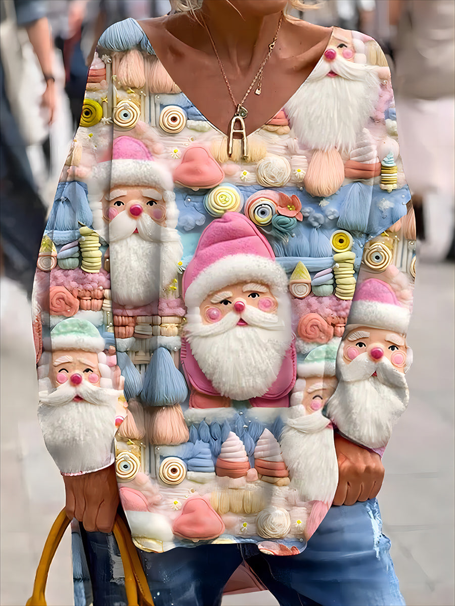 Retro Christmas Fun And Cute Printed Fashionable Crew Neck Top