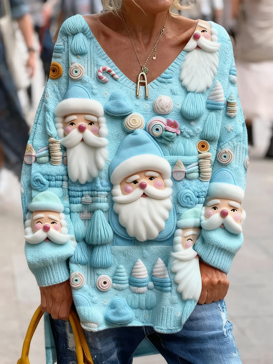 Retro Christmas Fun And Cute Printed Fashionable Crew Neck Top