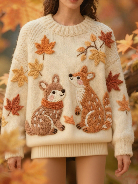 Women's autumn animals print imitation sweater