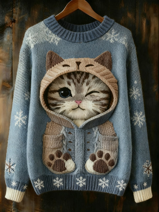 Women's Cute Winter Cat Art  Sweatshirt