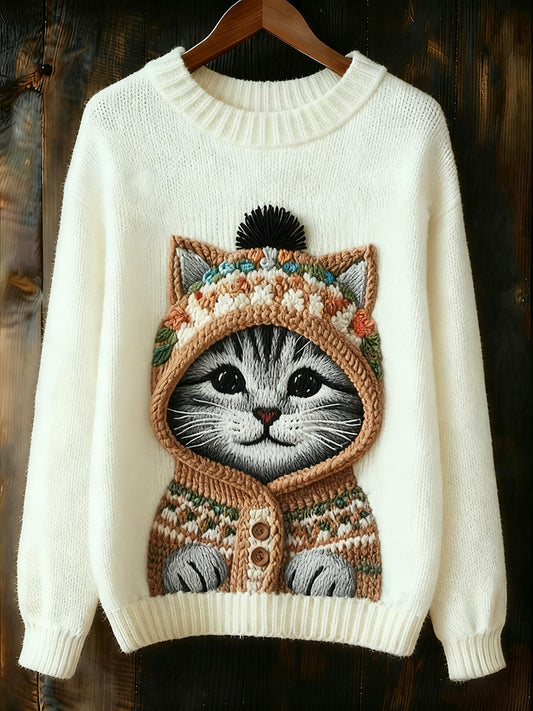 Women's Cute Winter Cat Art  Sweatshirt