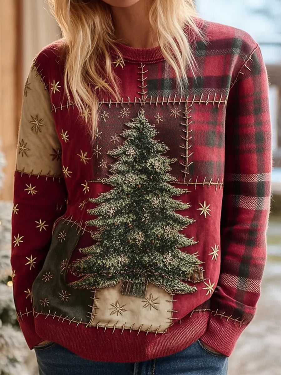Women's Christmas Tree With Plaid Patchwork Art Sweatshirt
