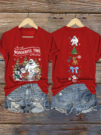 Women's V-Neck Retro Christmas The Most Wonderful Time Of The Year Print T-Shirt
