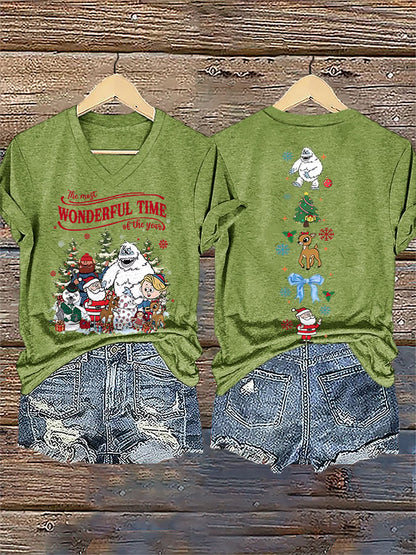 Women's V-Neck Retro Christmas The Most Wonderful Time Of The Year Print T-Shirt