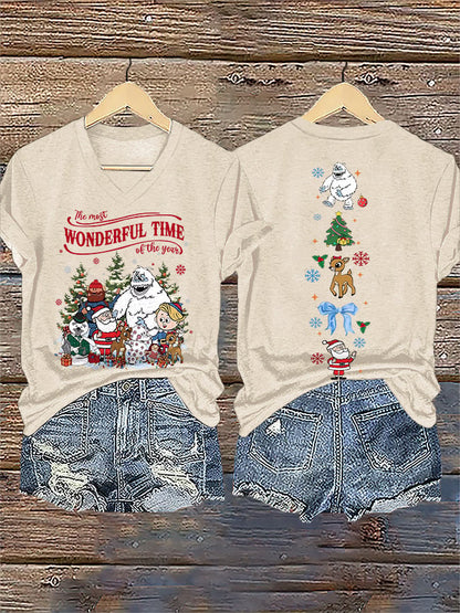 Women's V-Neck Retro Christmas The Most Wonderful Time Of The Year Print T-Shirt