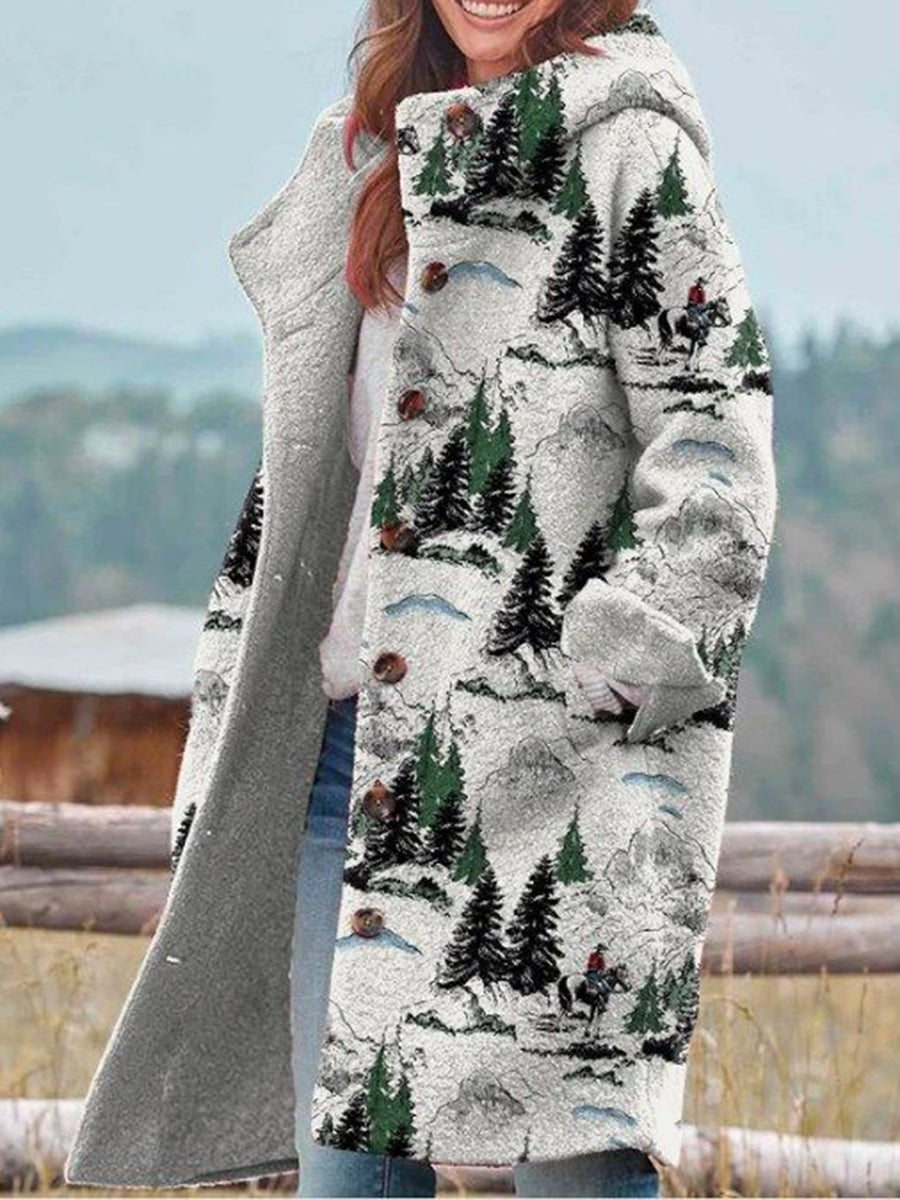 Women's Retro Christmas Printed Coat