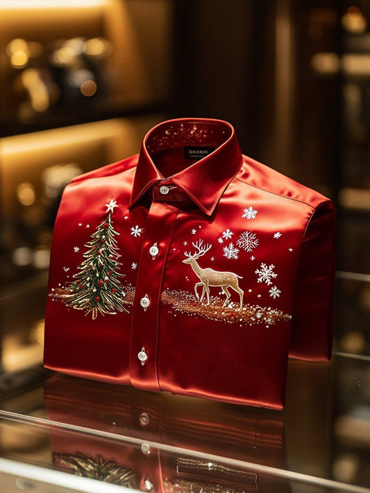 Men's Retro Christmas Elk Printed Shirt