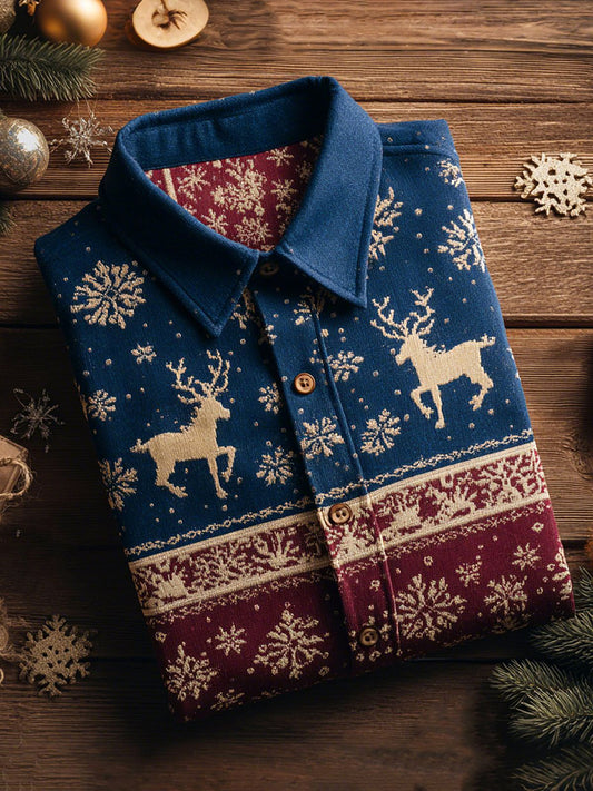 Men's Retro Christmas Elk Printed Shirt