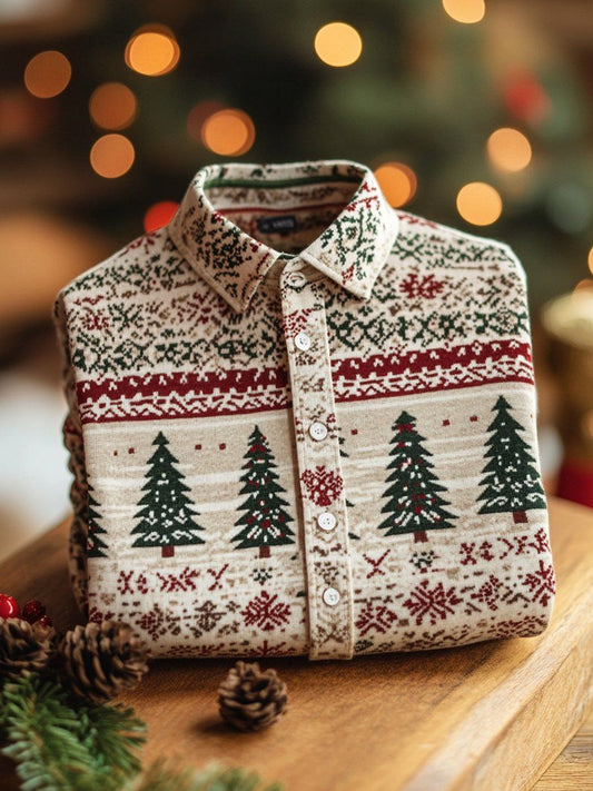 Men's Retro Christmas Tree Printed Shirt