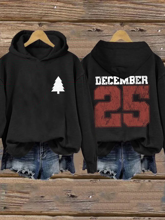 Women's Retro Christmas Tree Christmas December 25 Print Hoodie