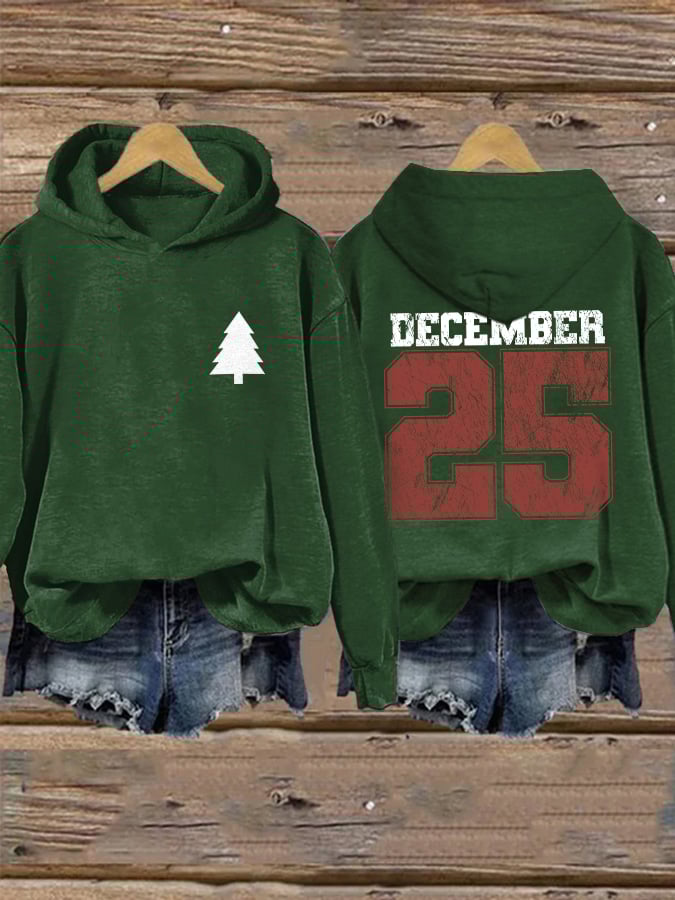 Women's Retro Christmas Tree Christmas December 25 Print Hoodie