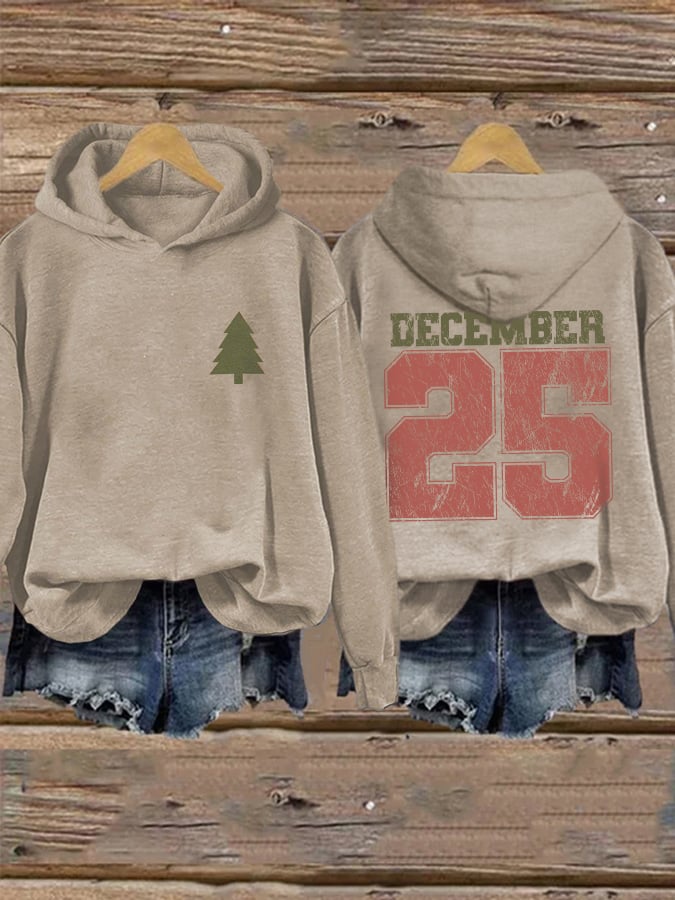 Women's Retro Christmas Tree Christmas December 25 Print Hoodie