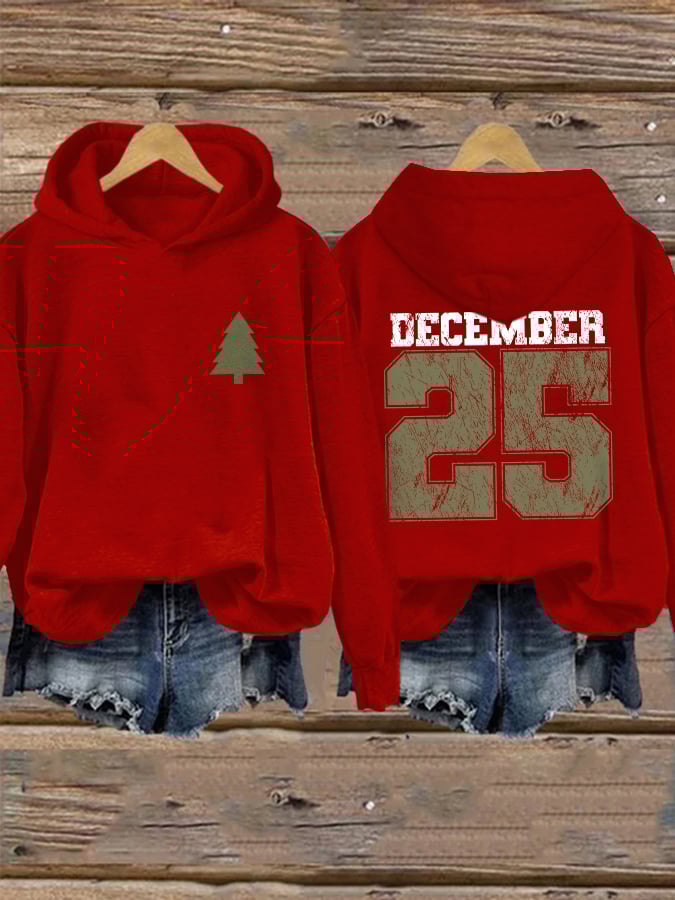 Women's Retro Christmas Tree Christmas December 25 Print Hoodie