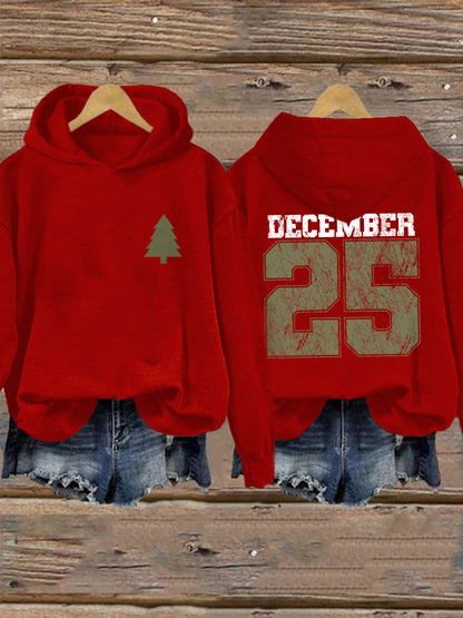 Women's Retro Christmas Tree Christmas December 25 Print Hoodie