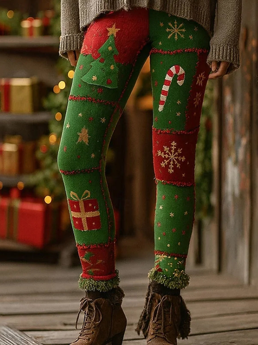 Women's Christmas Tree And Snowflake Art Cozy Leggings