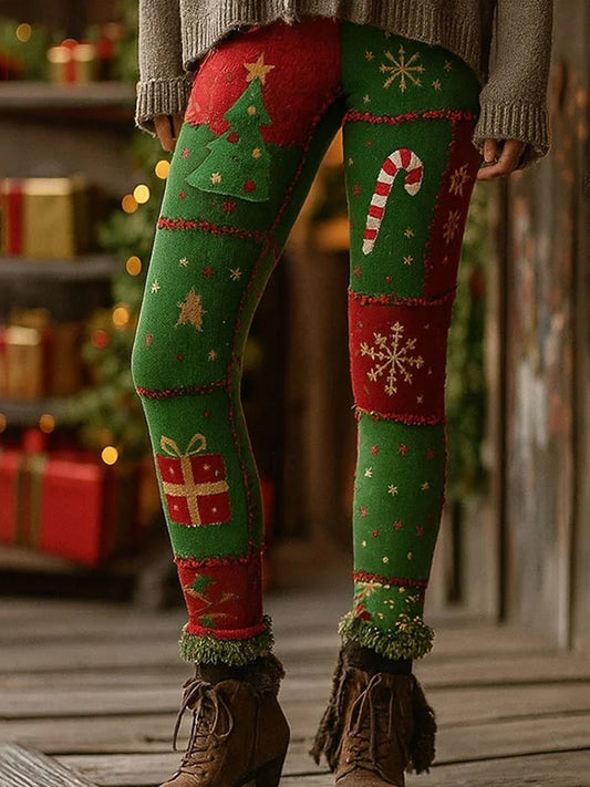 Women's Christmas Tree And Snowflake Art Cozy Leggings