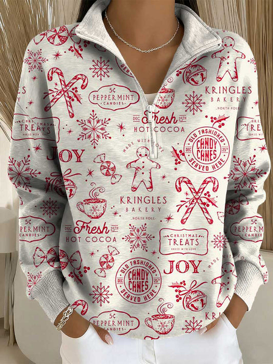 Women's Christmas Print Zipper Sweatshirts