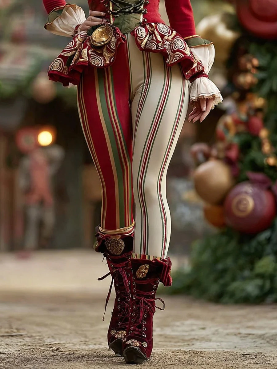 Women's Christmas Candy Stripe Casual Leggings