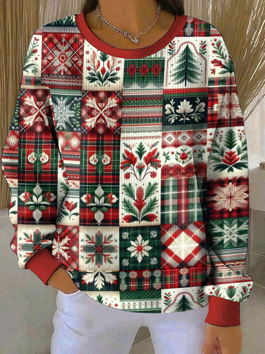 Women's Christmas Printed Round Neck Long Sleeved Sweatshirt