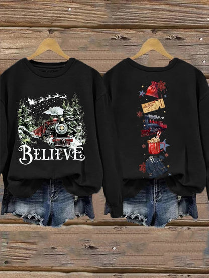 Women's Retro Christmas Believe Print Sweatshirt