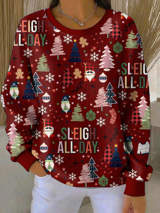 Women's Christmas Printed Round Neck Long Sleeved Sweatshirt