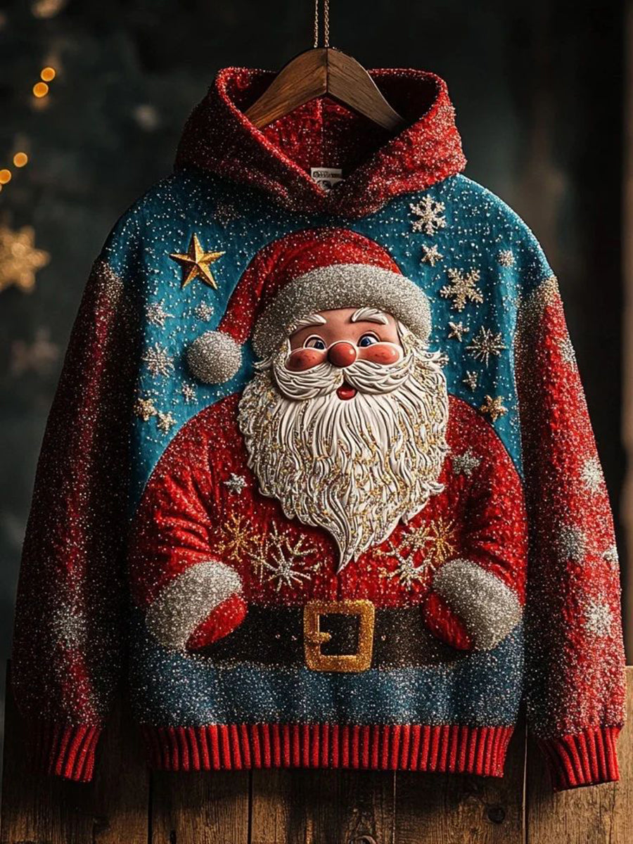 Women's Vintage Christmas Santa Claus Printed Hoodie