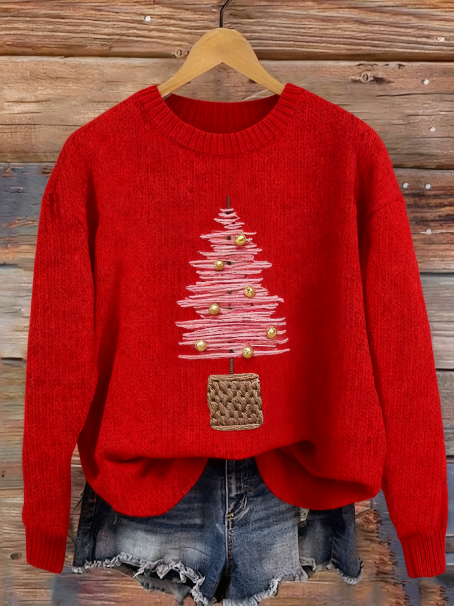 Women's Christmas tree print faux sweater