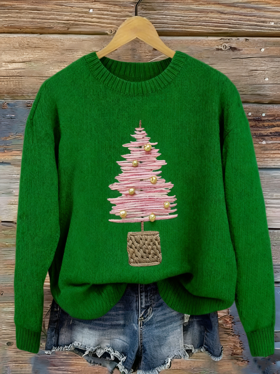 Women's Christmas tree print faux sweater