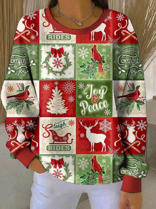 Women's Christmas Printed Round Neck Long Sleeved Sweatshirt