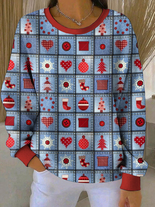 Women's Christmas Printed Round Neck Long Sleeved Sweatshirt
