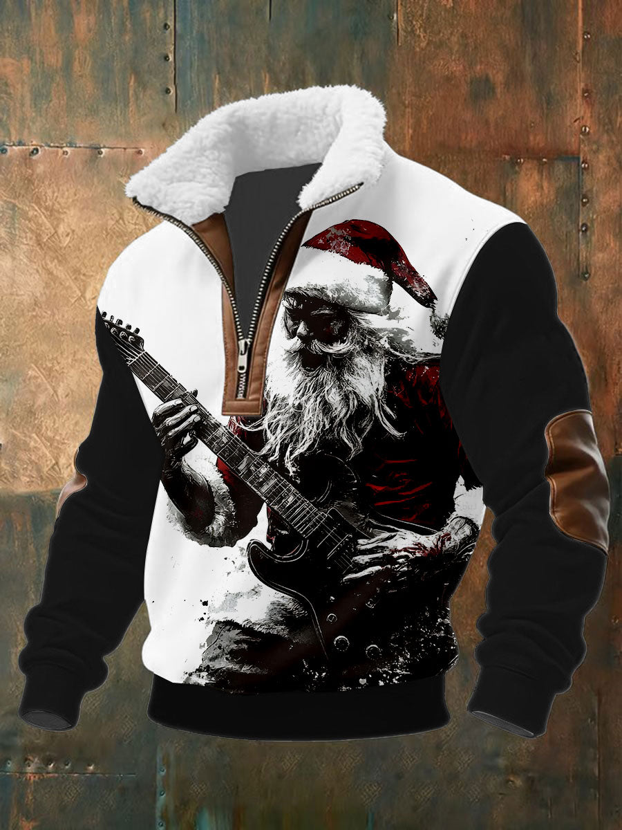 Men's Guitar Rock Santa Baggy Zip-up Hoodie
