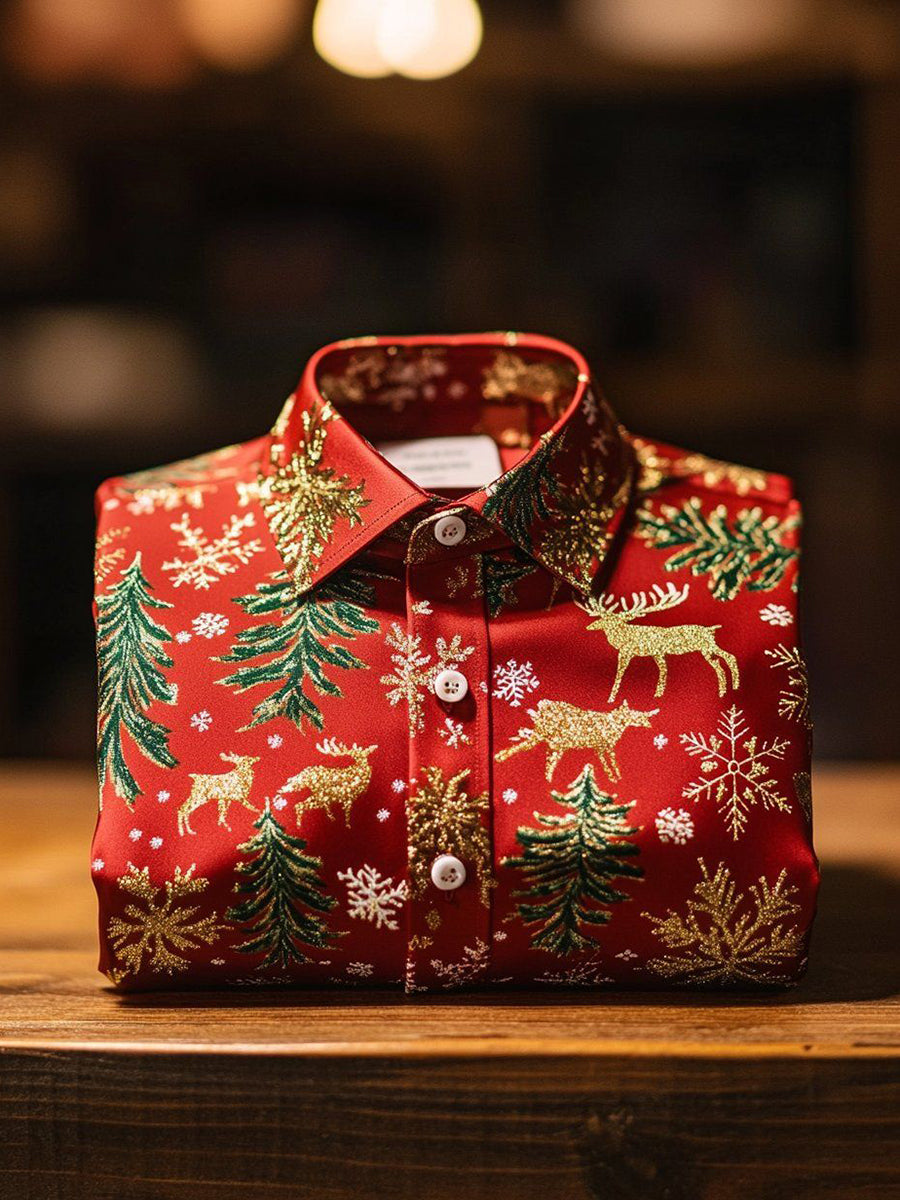 Men's Retro Christmas Elk Printed Shirt